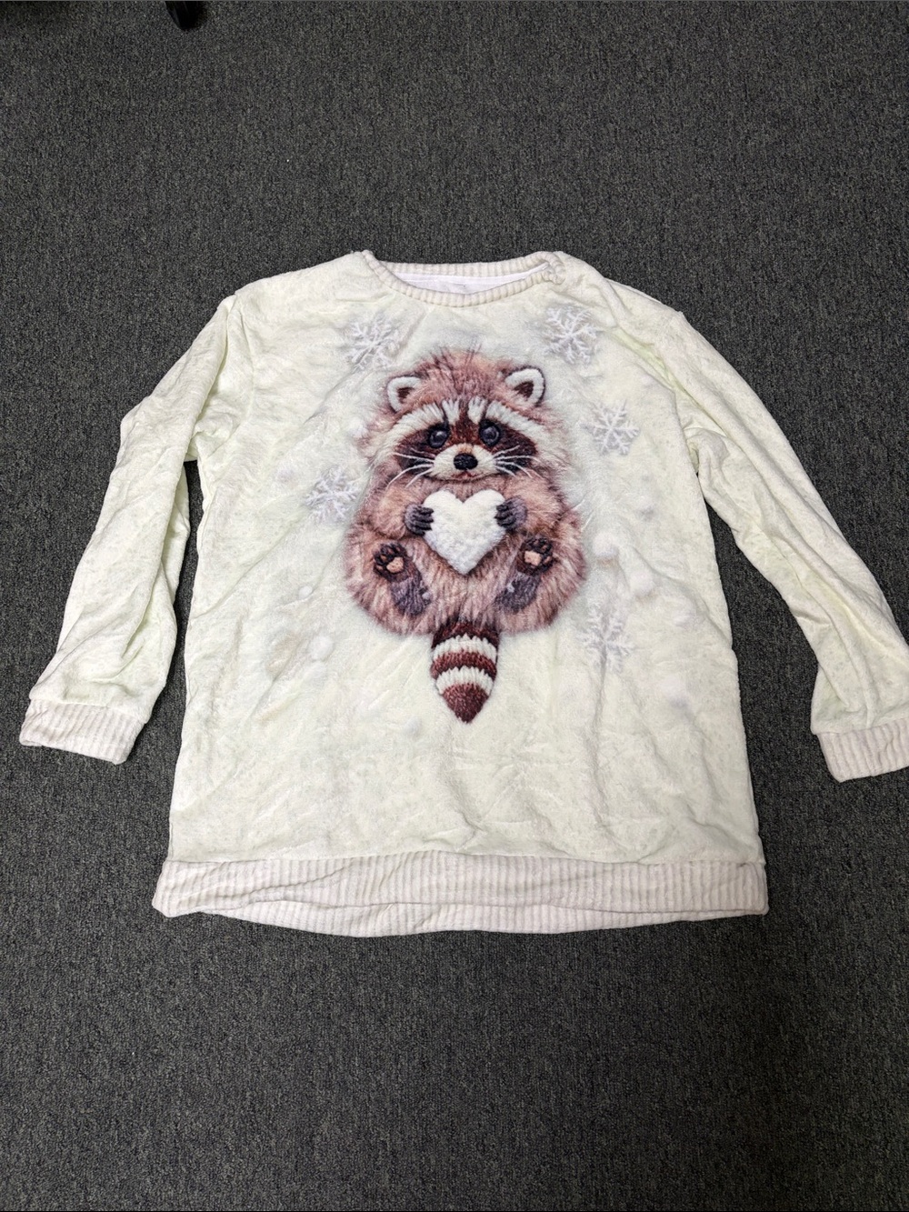 New Cream Raccoon Heart Pullover cozy sweater